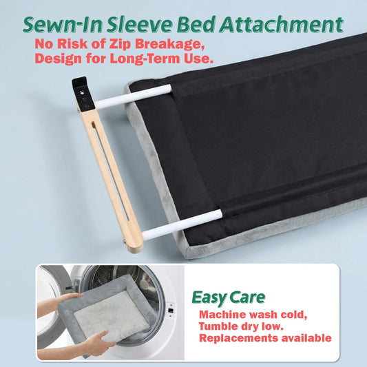 Zakkart Cat Perch for Window Sill with Bolster - Orthopedic Hammock Design with Premium Hardwood & Robust Metal Frame - Cat Window Seat for Large Cats and Kittens - Natural Color Wood Gray Bed, 24''W
