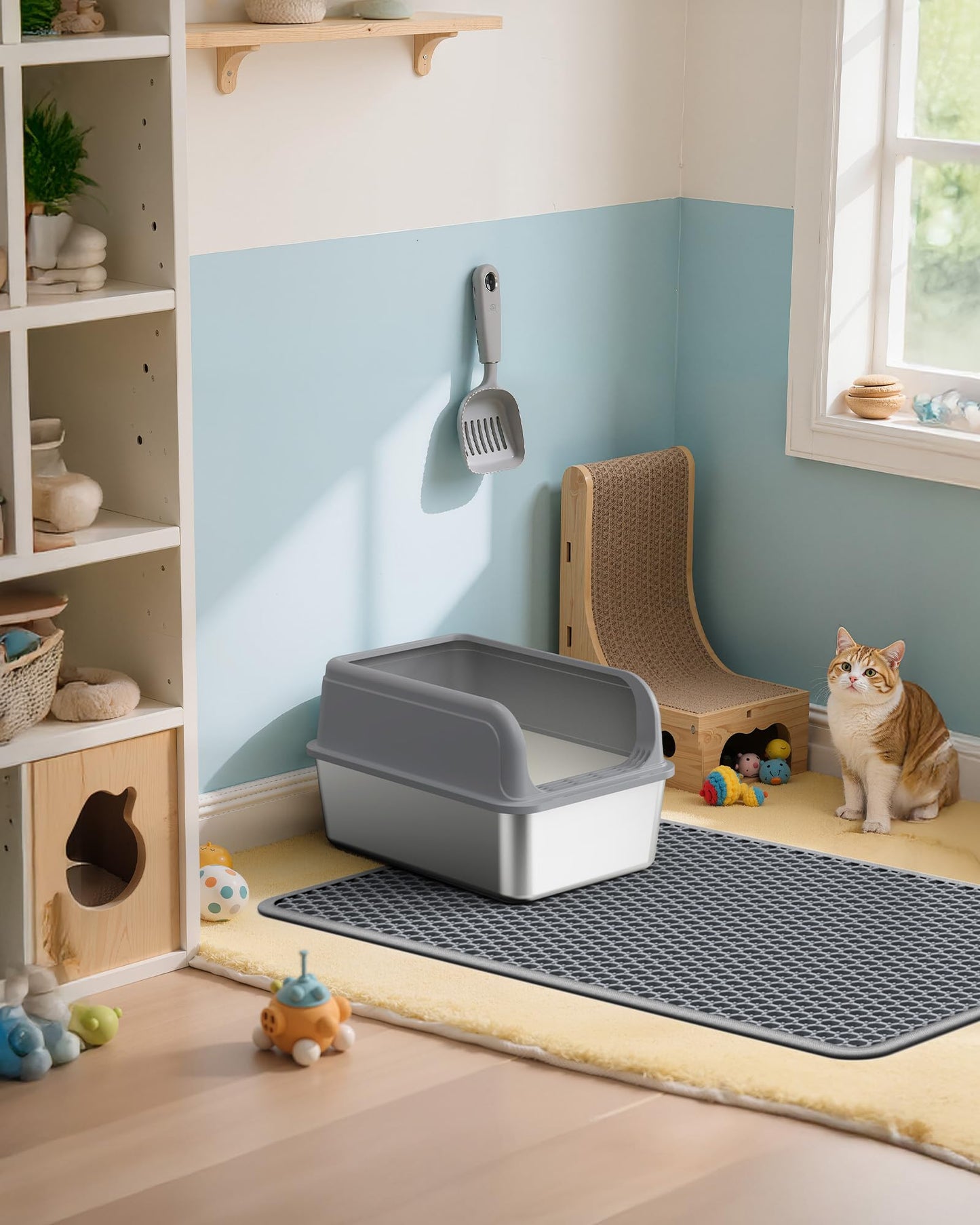 Cat Litter Mat - 23.2'' x 14.6'' Small Litter Trapping Mat, Easy to Clean Litter Box Mat, Waterproof, Urine-Proof, Non-Slip, Cat Toilet Training Systems Accessories, Grey