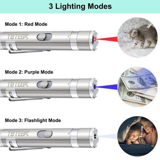 TBTeek Cat Toys, Rechargeable, 3 Light Modes & 5 Fun Patterns, Portable Interactive Kitten Pet Dog Cat Mouse Toy for Fun Chase Play Exercise