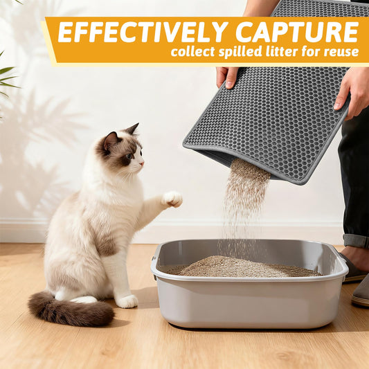Pieviev Cat Litter Mat Double Layer Waterproof Urine Proof Trapping Mat 1 Pack (Gray, 24x15 Inch (Pack of 1))
