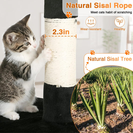 FDW | 54" Cat Tree Tower | Dark Gray | Multi-Level Indoor Activity Center with Sisal Scratching Posts, Condos, Plush Perches, Hanging Cat Toys | Sturdy, Easy to Assemble | for Kittens & Adult Cats
