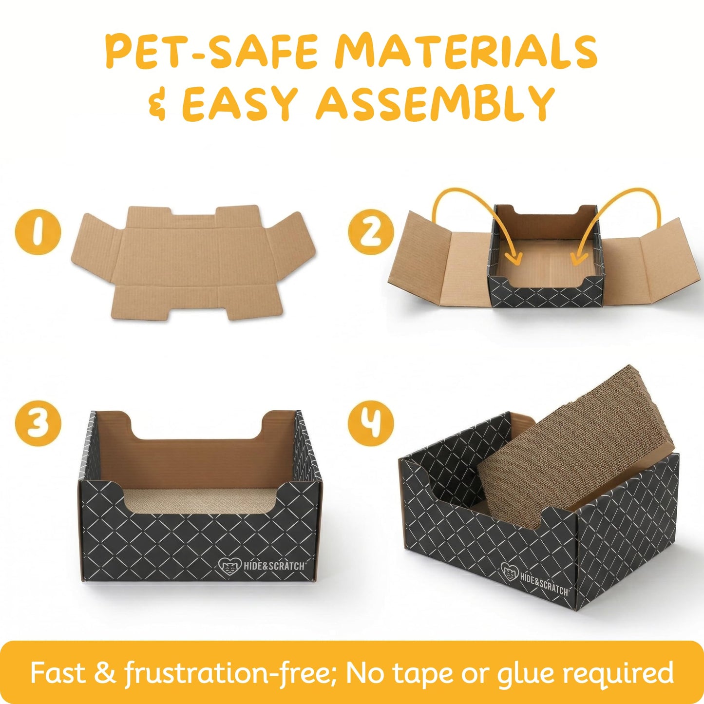 Hide & Scratch Cardboard Cat Scratcher Box & Bed - Dark Grey Diamond | Double-Sided Corrugated Pad for Indoor Cats | Refillable Scratching Board Toy for Play & Furniture Protection