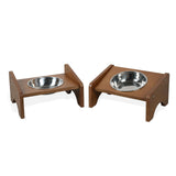 Elevated Stainless Steel Raised Food and Water Bowls, 15 Tilted Anti Vomiting, Dishwasher Safe, Non-Slip, Suitable for Cats and Puppies (Brown) - 2 Pack