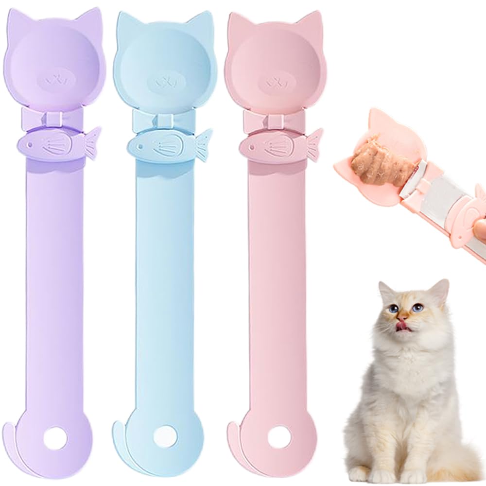 PETPAWLOVELY-3PCS Cat Treat Spoon Squeeze,Cat Strip Feeder spoon,Easy Feeding Spoon for Licky Treats,Pet Food Spoon for Wet Food, Suitable for Churu Paste Treat(3 Color)