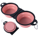 SLSON Collapsible Dog Dual Bowls Reinforced Rim 180 Degrees Flip Over Foldable Double Bowl with Lock Clips More Stable Dog Travel Bowls Pet Food Water Feeder (Light Pink)