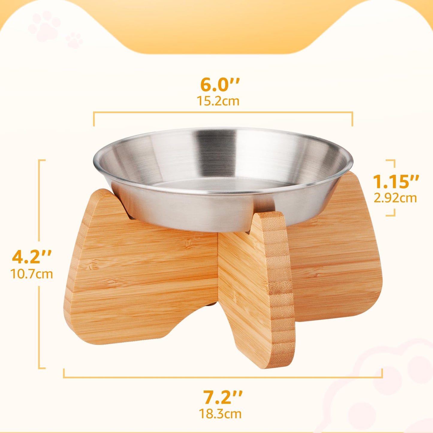 Raised Cat Bowl, 2 Pack Stainless Steel Elevated Cat Bowl Whisker Friendly Wide Flat Shallow Cute with Bamboo Stand Elevated Cat Food Plate Dishwasher Safe No Slip Lifted Raised Cat Dish Easy Clean