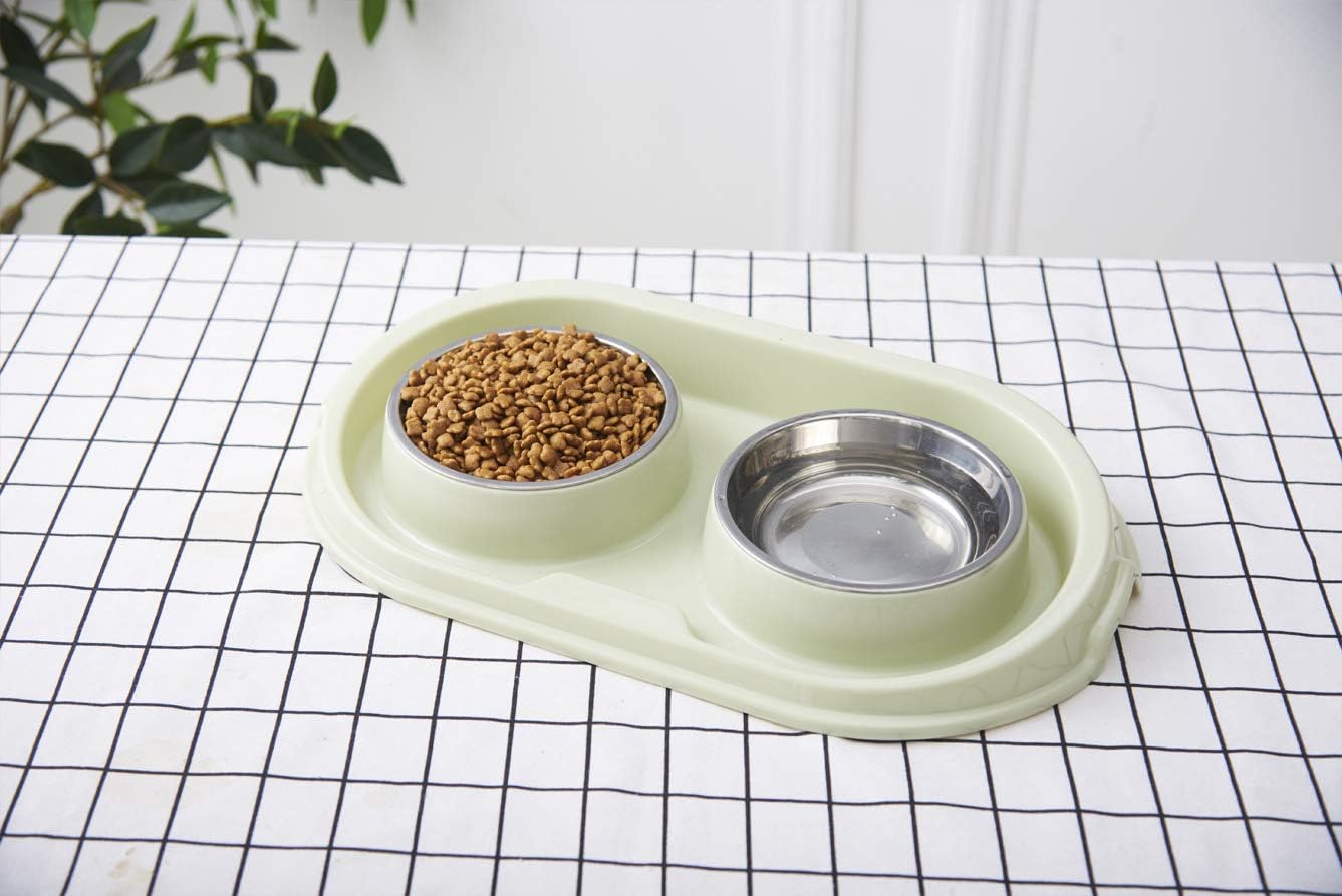 MXCELL Double Dog Cat Food Bowls, Stainless Steel Pet Bowls Dog Water Bowls with No-Spill and Non-Skid PP Station, Food Water Feeder for Cats and Small Dogs