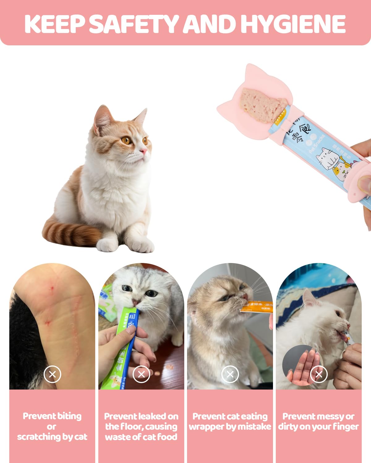 Aecsze 5 PCS Cat Food Can Covers Lids Set, Silicone Pet Food Can Lids with Multi-Function Cat Food Spoon and Opener, Cat Bar Squeezer, Stainless Steel Wet Food Spoon for Cats and Dogs (Pink) (Pink)