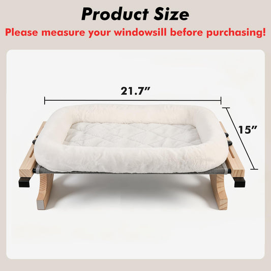 AMOSIJOY Cat Sill Window Perch Sturdy Hammock Window Seat with Cushion Bed Cover, Wood & Metal Frame for Large Cats, Easy to Adjust Cat Bed for Windowsill, Bedside, Drawer and Cabinet(Cushion Bed)
