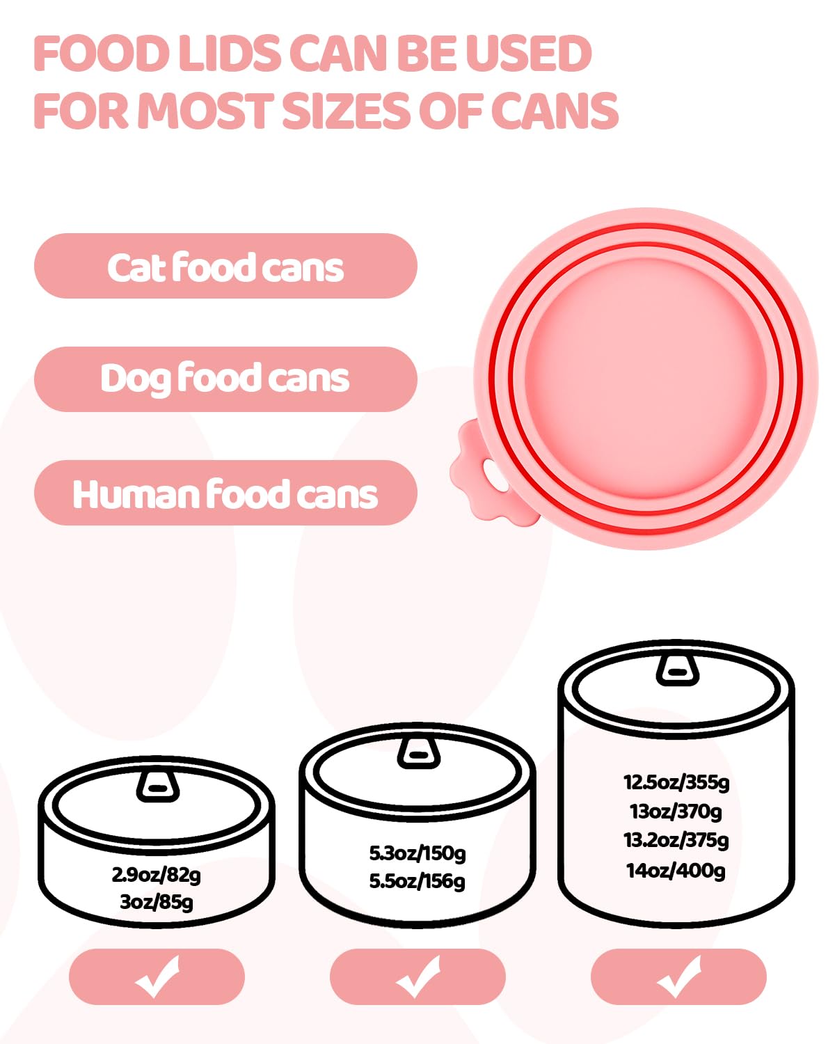 Aecsze 5 PCS Cat Food Can Covers Lids Set, Silicone Pet Food Can Lids with Multi-Function Cat Food Spoon and Opener, Cat Bar Squeezer, Stainless Steel Wet Food Spoon for Cats and Dogs (Pink) (Pink)