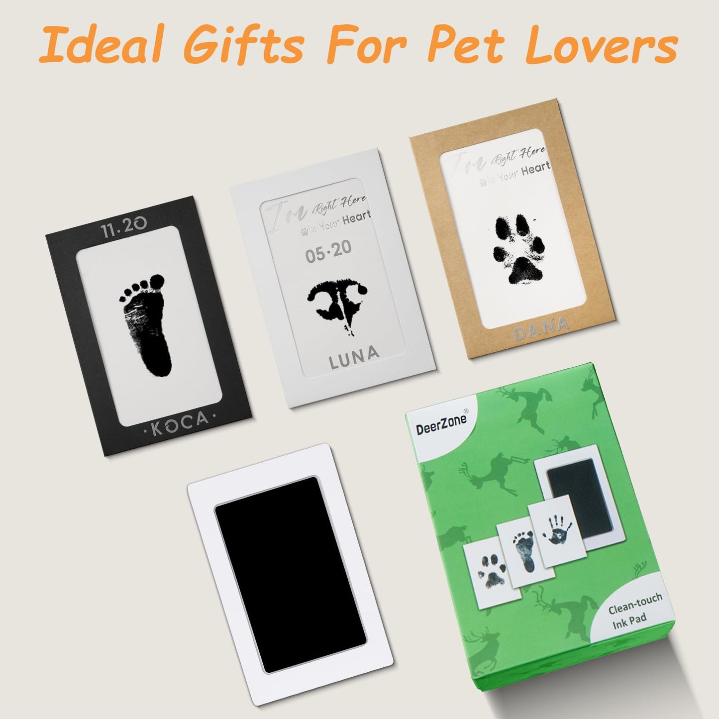 DeerZone Inkless Paw Print Kit,Dog Paw Print Kit,Dog Nose Print Kit,Clean Touch Ink Pads and Imprint Cards,Pet Paw Print Impression Kit for Dogs Cats Footprint Keepsake