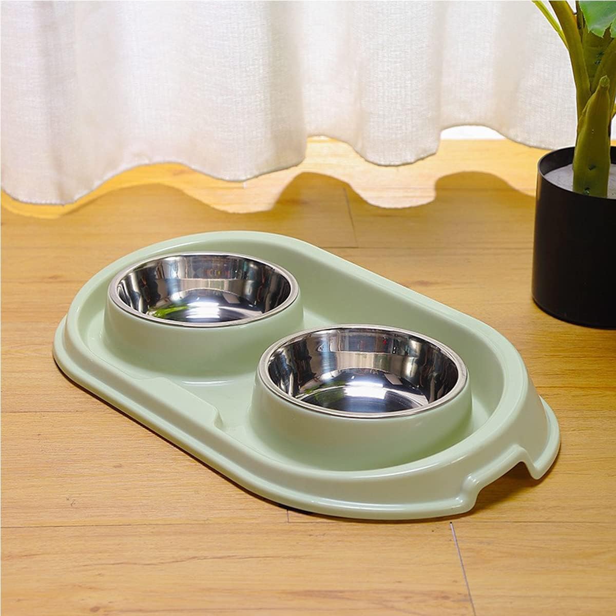 MXCELL Double Dog Cat Food Bowls, Stainless Steel Pet Bowls Dog Water Bowls with No-Spill and Non-Skid PP Station, Food Water Feeder for Cats and Small Dogs