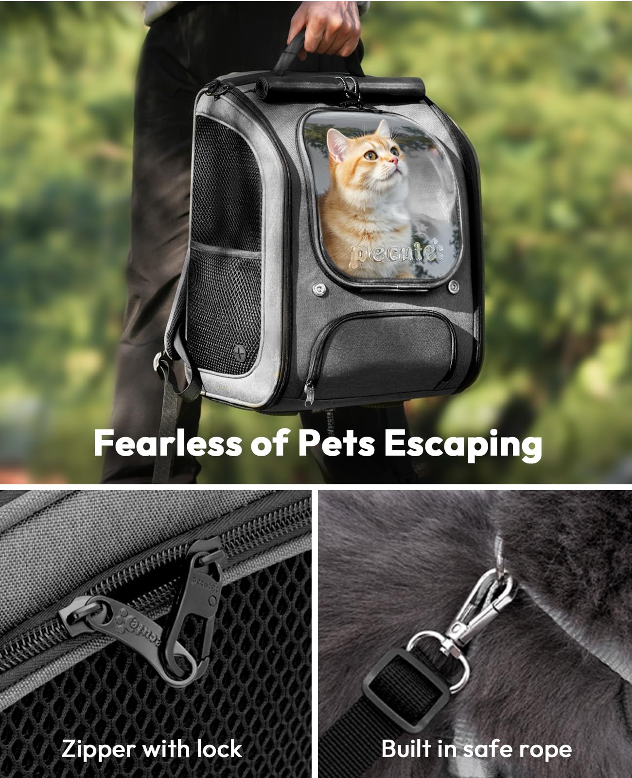 Pecute Cat Backpack Carrier, Large Space Cat Bubble Backpack, Breathable Cat Carrier, Shaded Dog Backpack Carrier, Ergonomic 3D Design for Travel, Hiking, Walk, Suitable for Shopping, Car, Vet, Gray