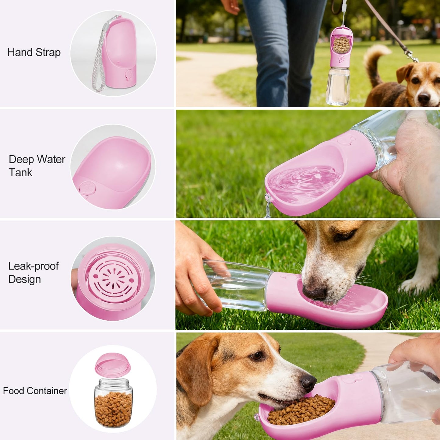 Dog Water Bottle, Portable Water Bottle with Food Container for Dogs Cat Pet Hiking Walking Travel Camping, Leak-Proof Dog Water Bowl Dispenser with Feeder Function Puppy Essentials