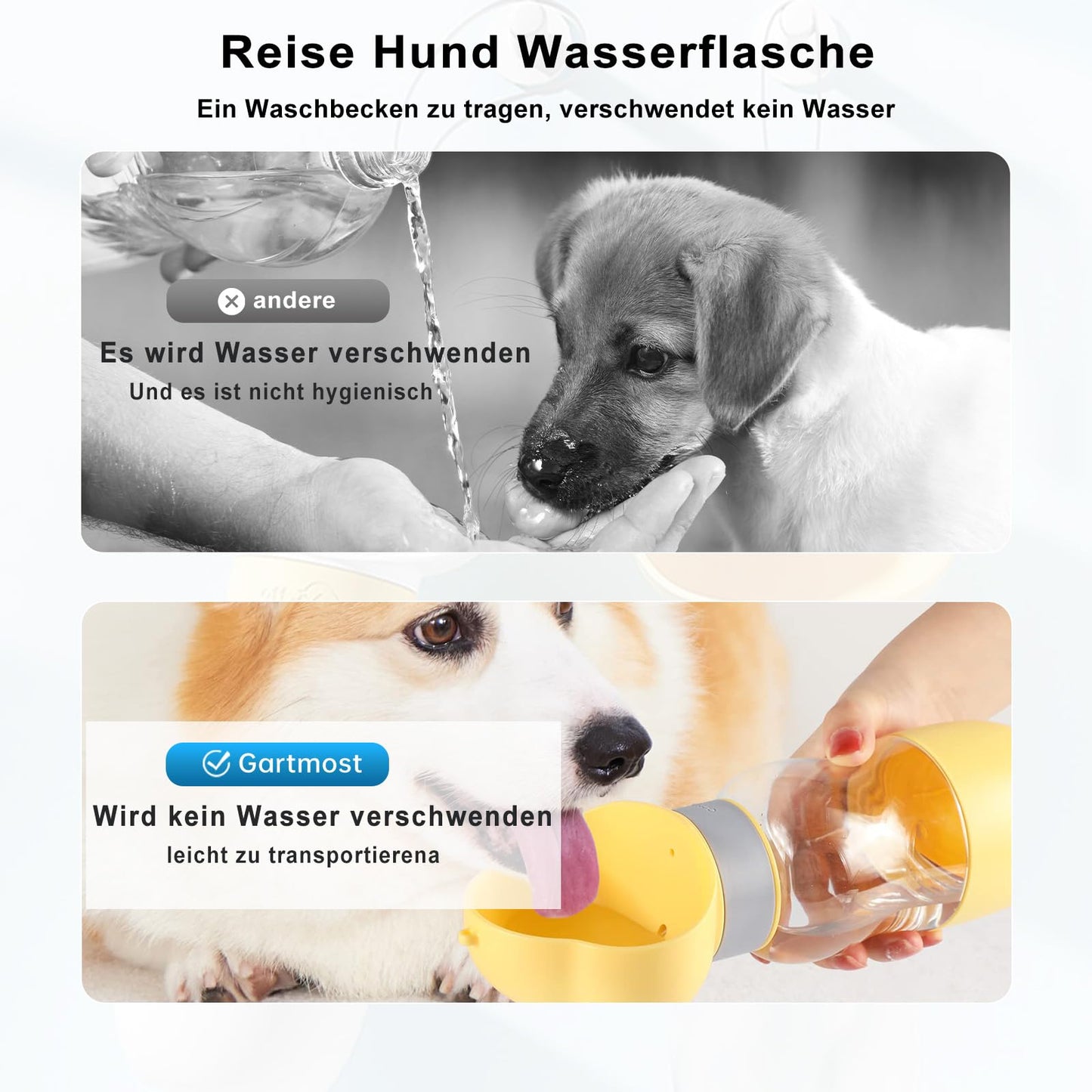 Convenient Dog Water Dispenser & Bowl - Leak Proof, Pet Food Container, Dog Poop Bags for Walking, Hiking & Travel (Yellow)