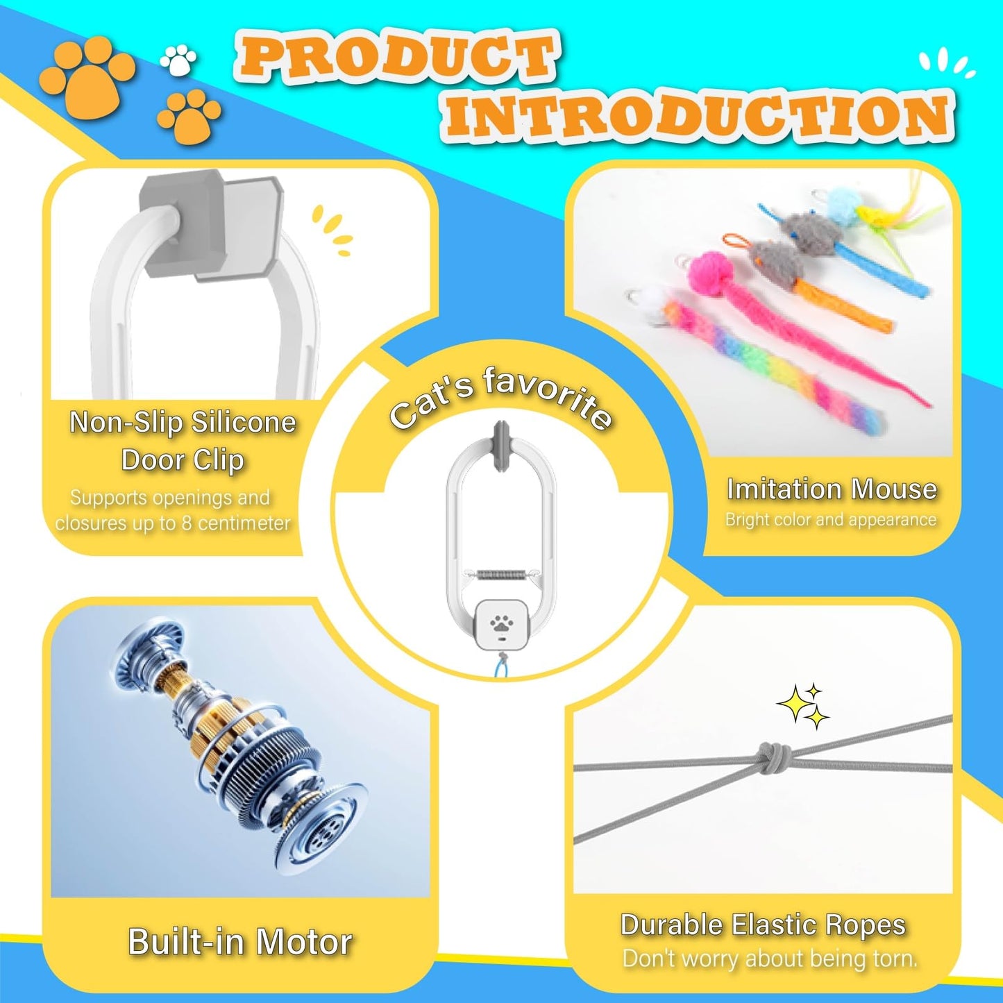 HAPPYCODE Interactive Cat Toy, Rechargeable Electric Cat Teaser, Hanging Door cat Toy, 2 Motion Modes (360° Spin & Irregular Jumping), Smart Auto Cat Toy for Exercise & Fun, Grey