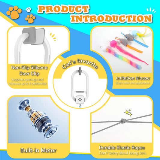 HAPPYCODE Interactive Cat Toy, Rechargeable Electric Cat Teaser, Hanging Door cat Toy, 2 Motion Modes (360° Spin & Irregular Jumping), Smart Auto Cat Toy for Exercise & Fun, Grey
