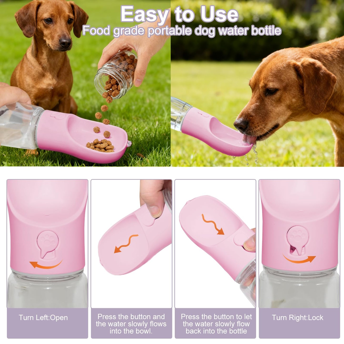 Dog Water Bottle, Portable Water Bottle with Food Container for Dogs Cat Pet Hiking Walking Travel Camping, Leak-Proof Dog Water Bowl Dispenser with Feeder Function Puppy Essentials
