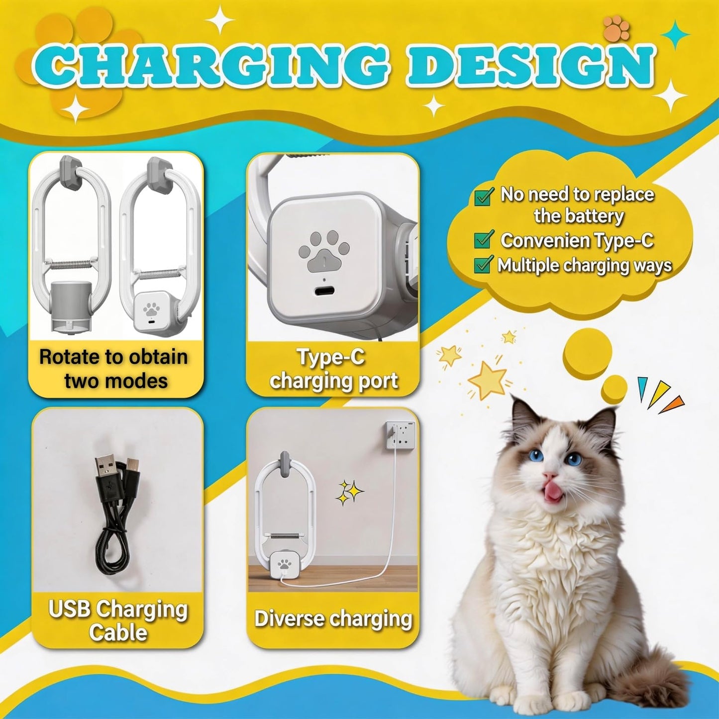 HAPPYCODE Interactive Cat Toy, Rechargeable Electric Cat Teaser, Hanging Door cat Toy, 2 Motion Modes (360° Spin & Irregular Jumping), Smart Auto Cat Toy for Exercise & Fun, Grey