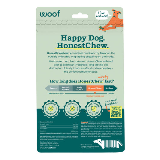 WOOF HonestChew Meaty Dog Toy Y-Gnawt - Durable Dog Chews - Made with Real Beef and Natural, Plant-Based Ingredients - Splinter-Resistant - Safer Than Dog Bones - Medium