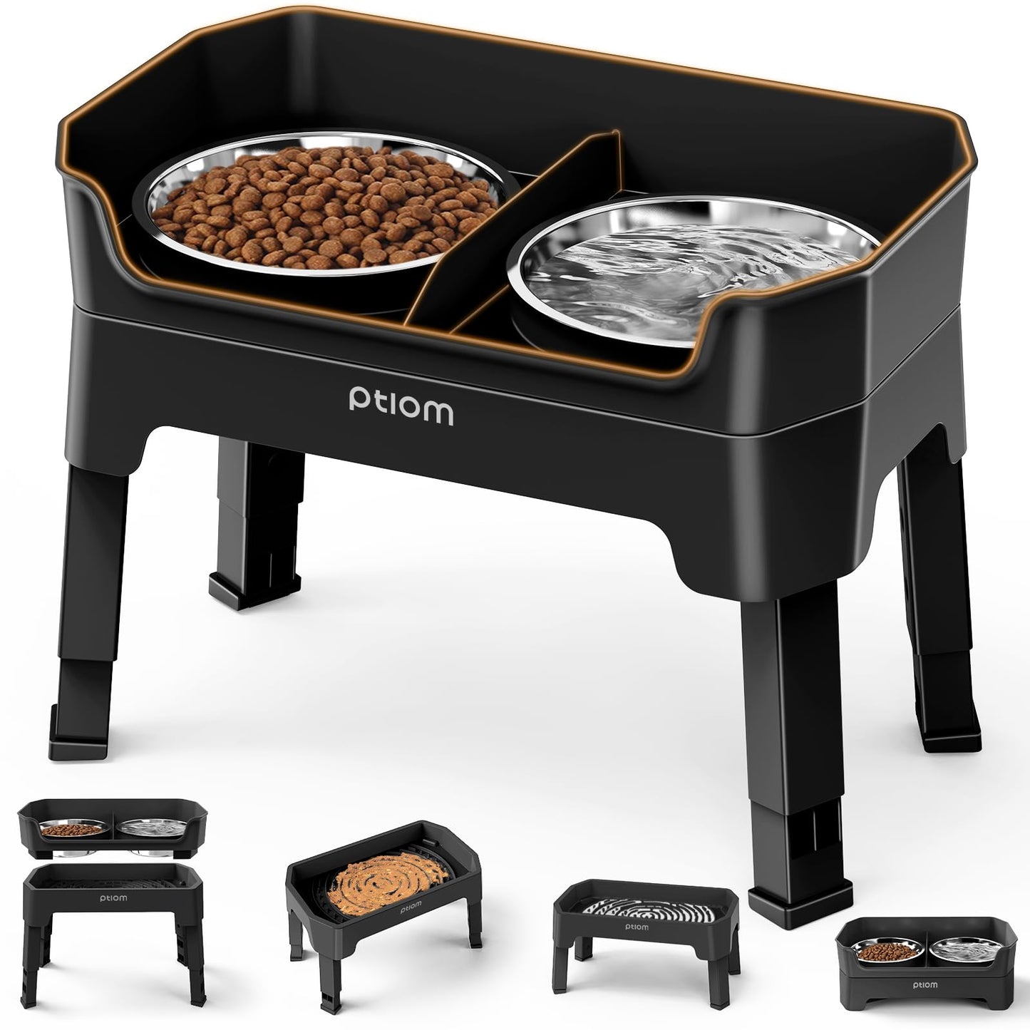 KPWACD 3-in-1 Elevated Dog Bowls Mess Proof Raised Slow Feeder Dog Bowls, 4 Height Adjustable Stand Licking Plate with 2 56oz Stainless Steel Doggy Food Dish for Small Medium Large Pets