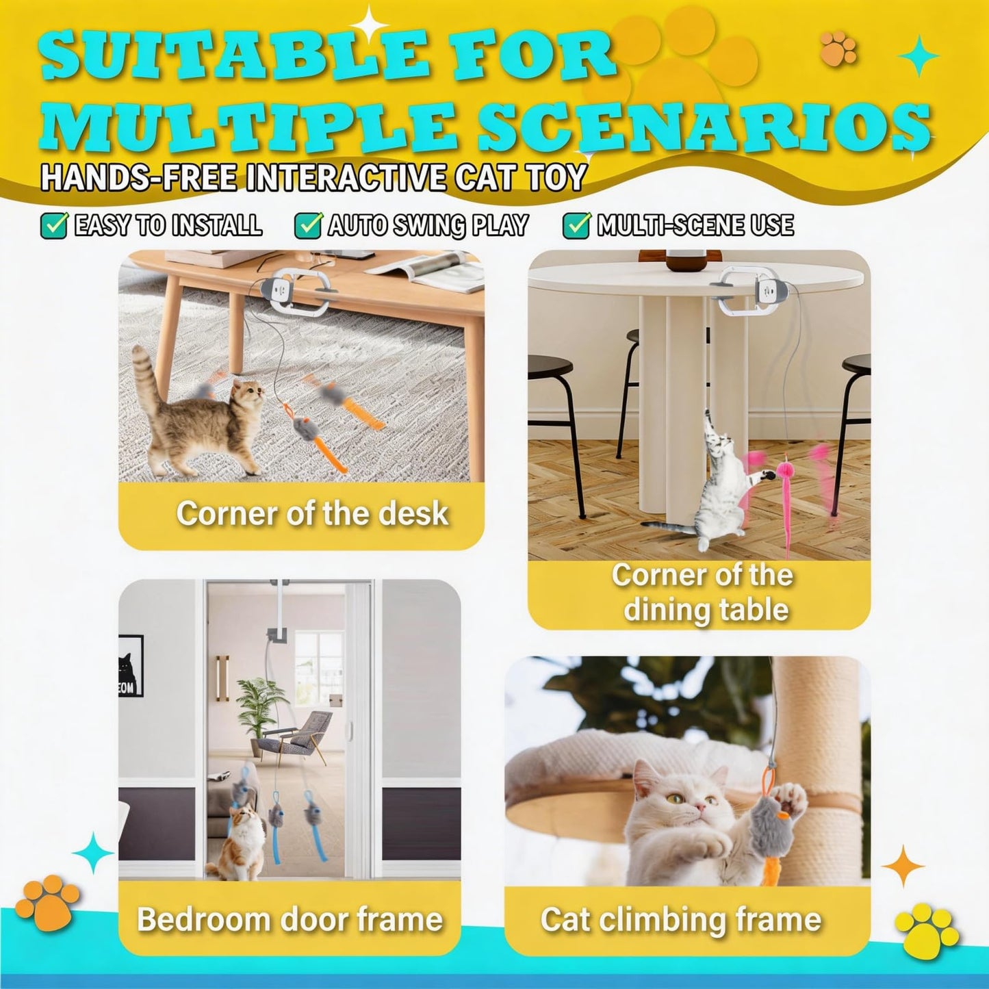 HAPPYCODE Interactive Cat Toy, Rechargeable Electric Cat Teaser, Hanging Door cat Toy, 2 Motion Modes (360° Spin & Irregular Jumping), Smart Auto Cat Toy for Exercise & Fun, Grey