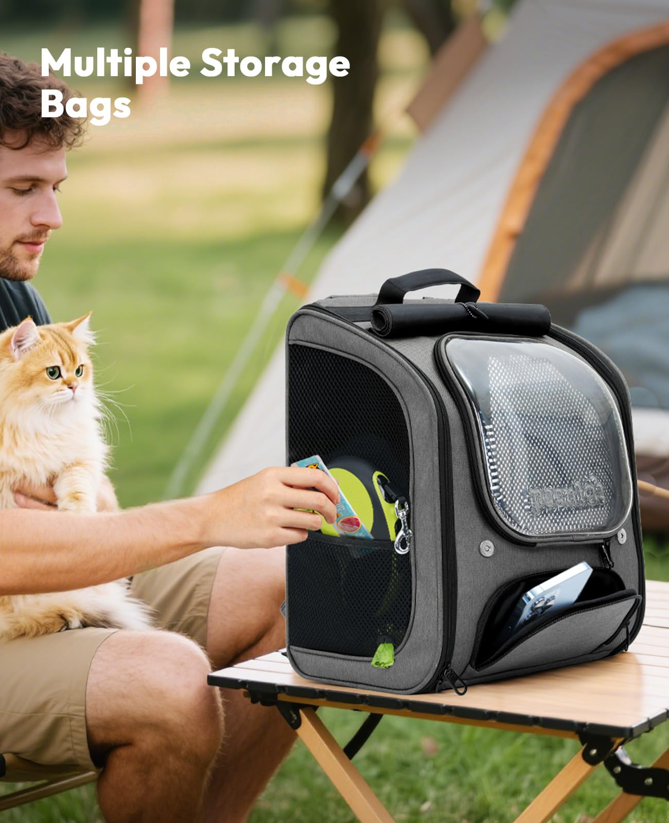 Pecute Cat Backpack Carrier, Large Space Cat Bubble Backpack, Breathable Cat Carrier, Shaded Dog Backpack Carrier, Ergonomic 3D Design for Travel, Hiking, Walk, Suitable for Shopping, Car, Vet, Gray