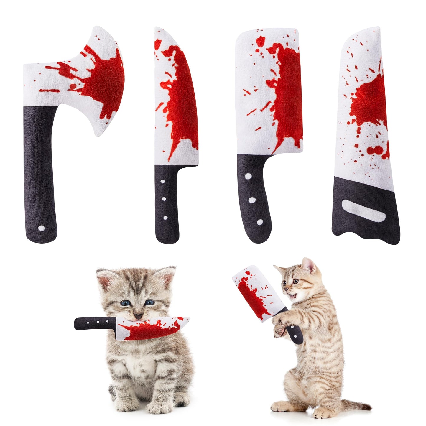 Potaroma 4Pcs Cat Toys, Horror Halloween Knife-Shaped Kitten Catnip Crinkly Sound Toys, Indoor Exercise for All Cat Breeds 6.5 Inches