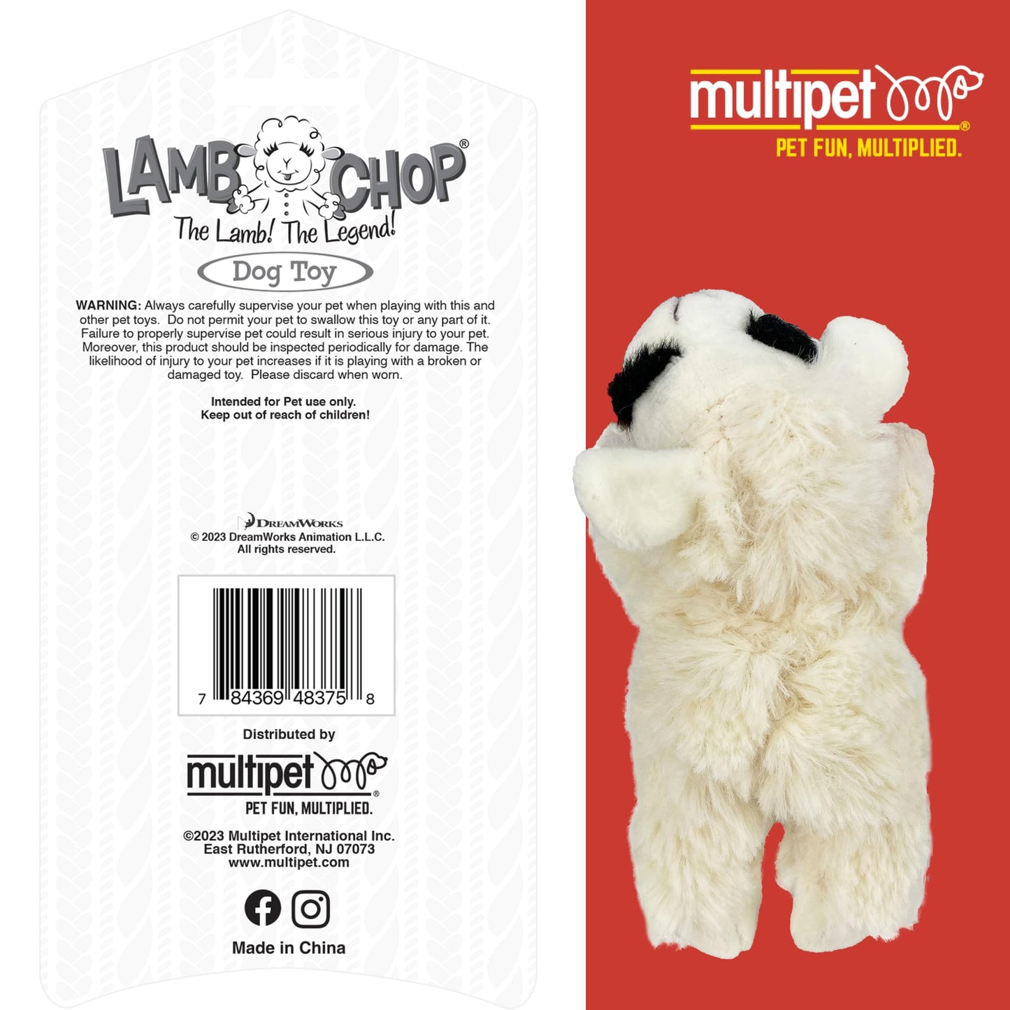 Multipet Lamb Chop Dog Plush Toy - Squeaky Toy for All Dogs - Extra Soft Plush - Stuffed Animal Dog Toy for Cuddling & Playing - Cute Pet Toy (6", Cream)