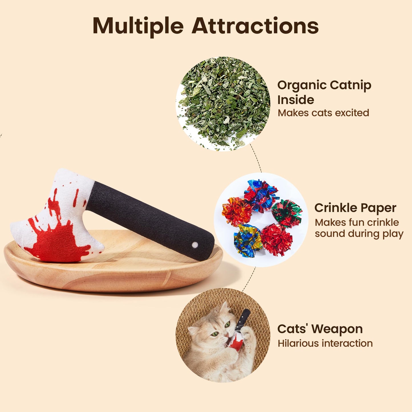 Potaroma 4Pcs Cat Toys, Horror Halloween Knife-Shaped Kitten Catnip Crinkly Sound Toys, Indoor Exercise for All Cat Breeds 6.5 Inches