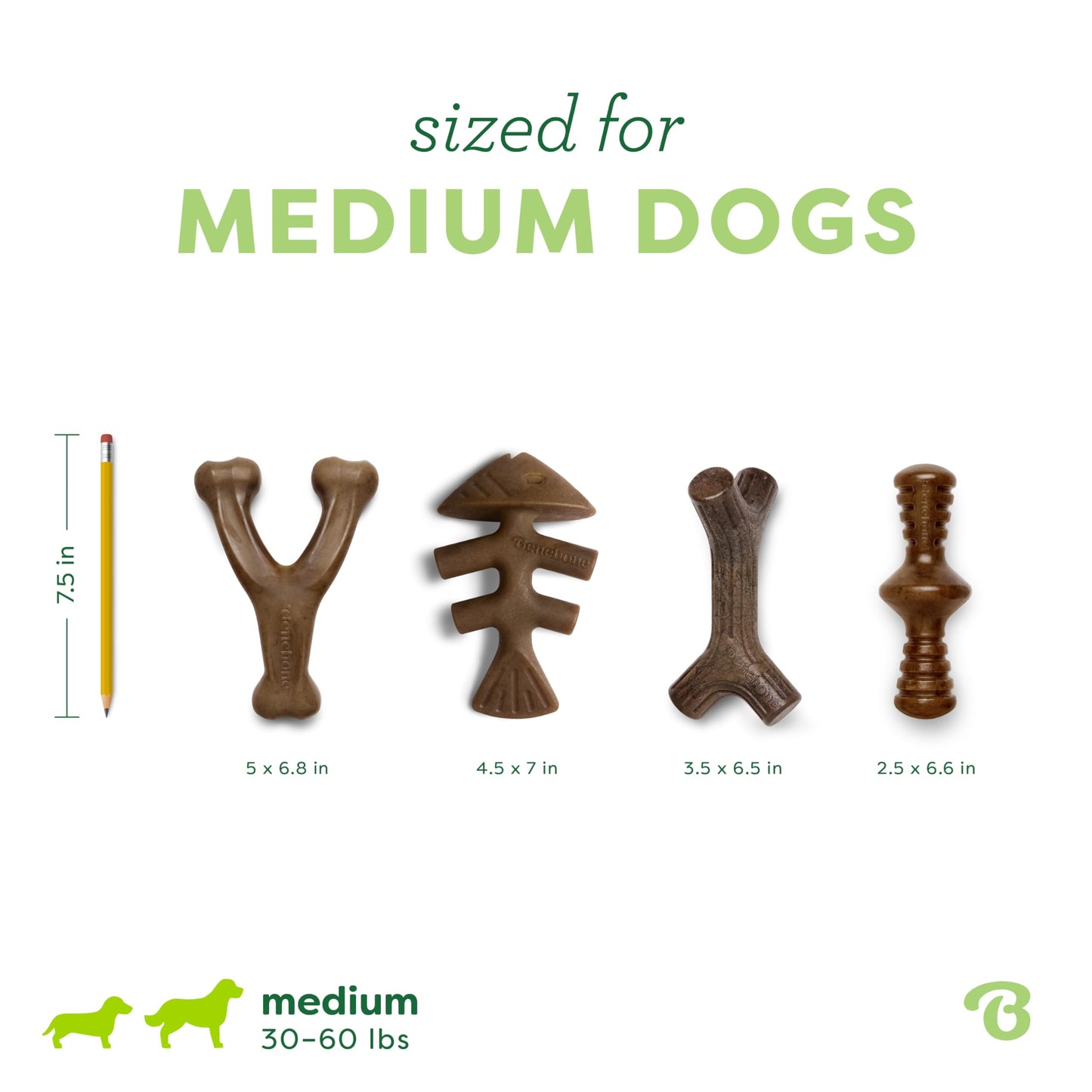 Benebone Medium 4-Pack Dog Toys for Aggressive Chewers – Durable Dog Bones, Made in USA – Dog Toys for Medium Dogs Under 60 lbs