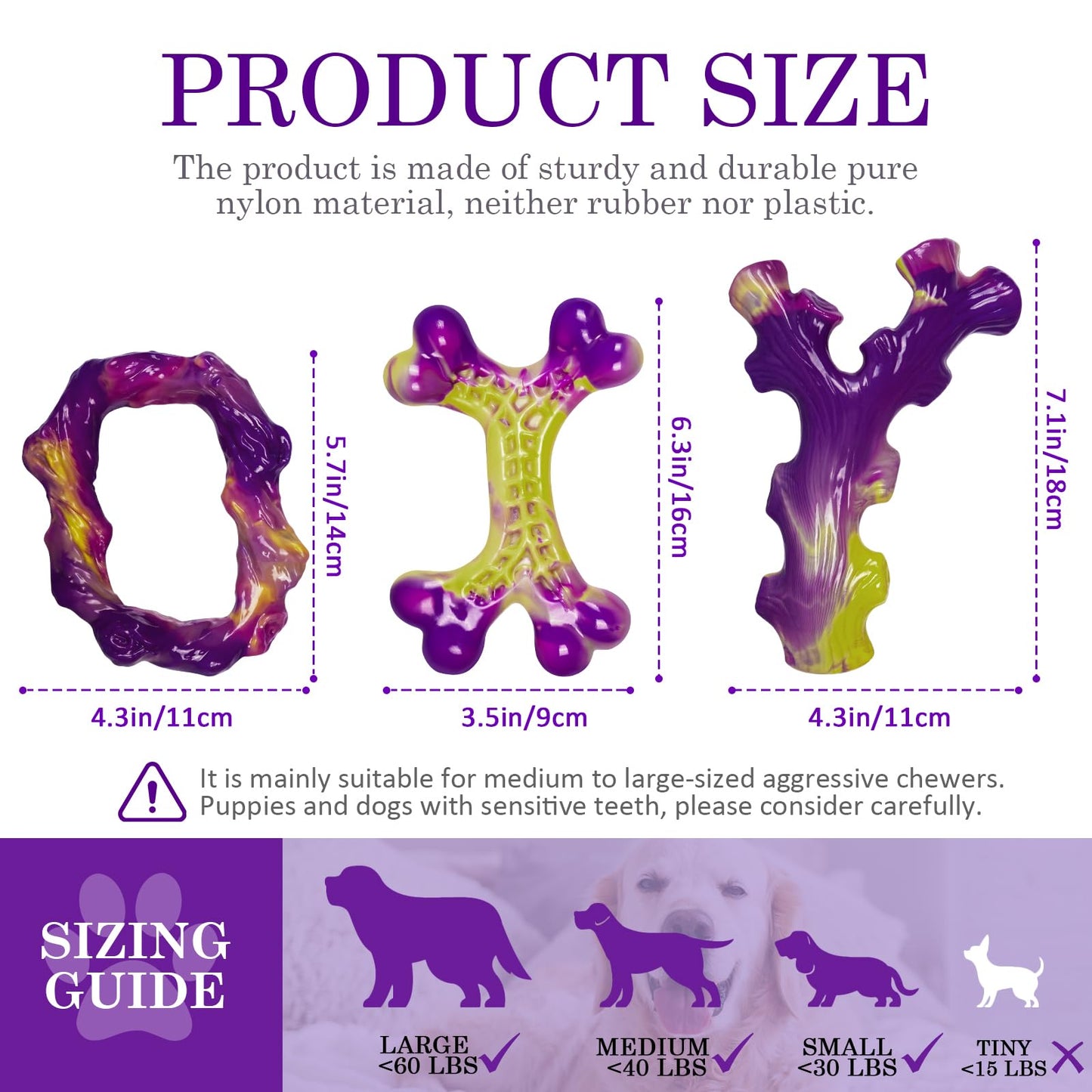 Frienhund Tough Dog Toys for Aggressive Chewers 3 Pack, Indestructible Dog Toys for Large Dogs, Dog Chew Toys, Aggressive Chew Toys to Keep Them Busy, Dog Toy for 30-75lbs Medium/Large Breeds