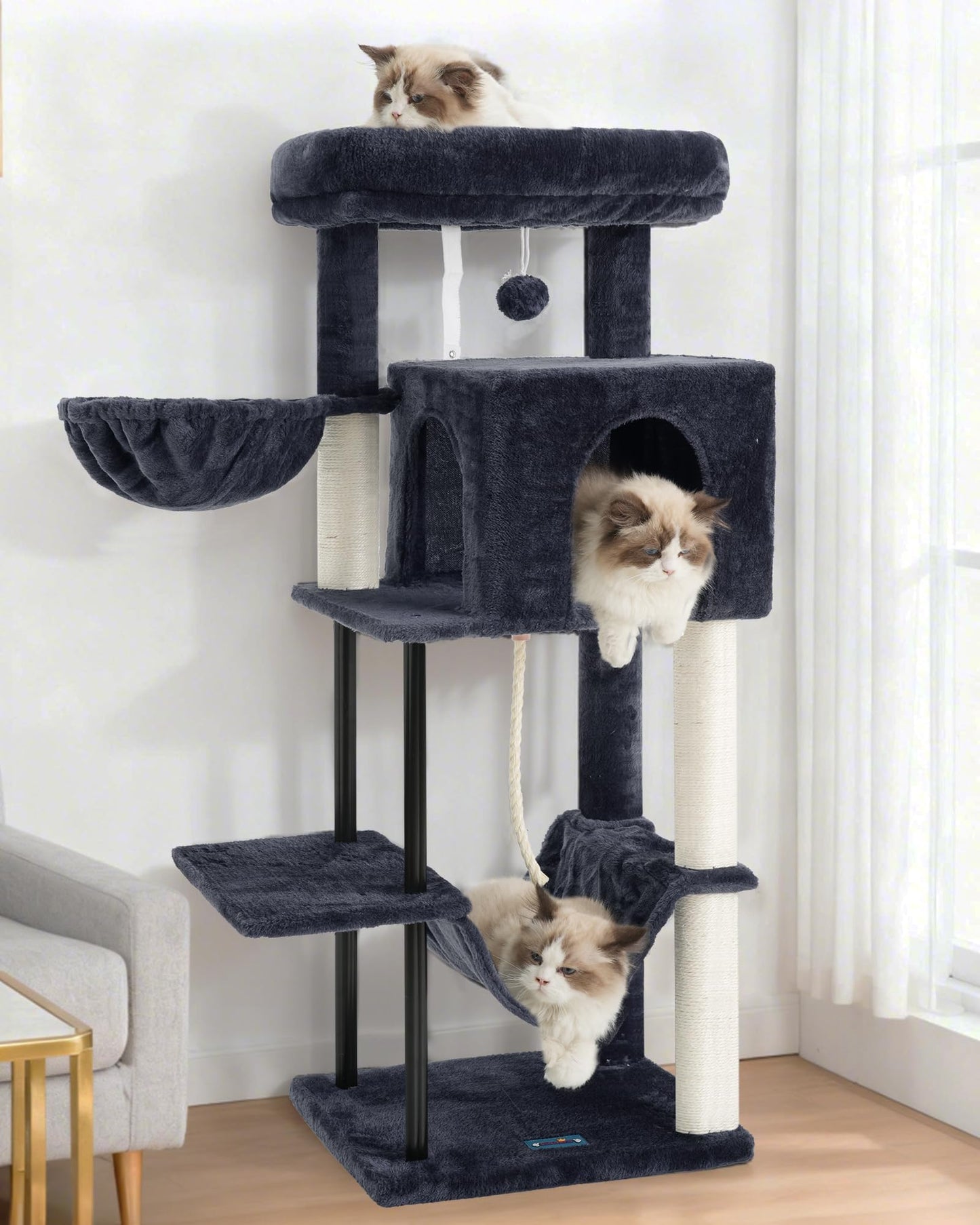 Gitelsnour Cat Tree, Cat Tower for Indoor Cats, 43.3 inch Cat Tree Tower with Sturdy Steel Tube, Hammock, Cat Condo for Small Cats and Kittens, Scratching Post, Smoky Gray GCT004SG