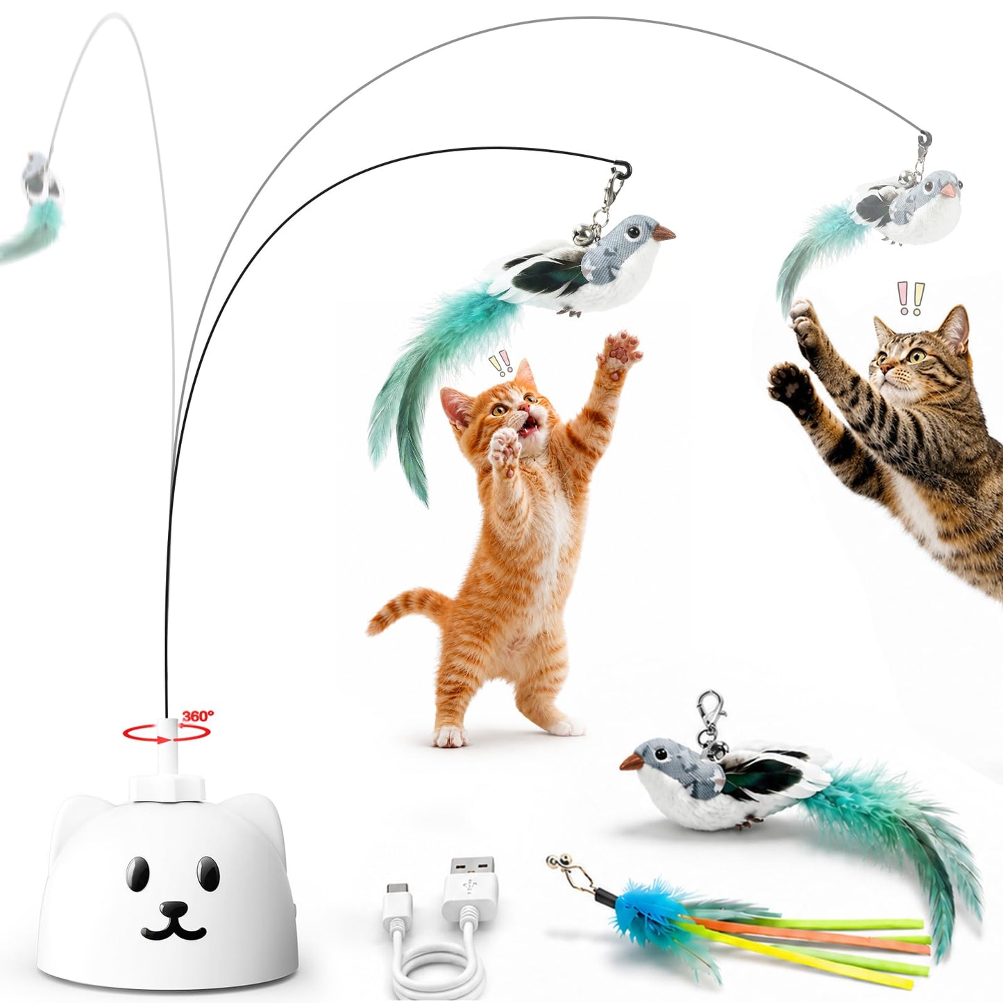 CATPICK Interactive Cat Toys for Indoor Cats - Automatic Flying Bird Feather Toy, Rechargeable Electric Cat Wand with Sticky Suction Base, Smart Motion Activated Self-Play Enrichment Toy for Bored Cat
