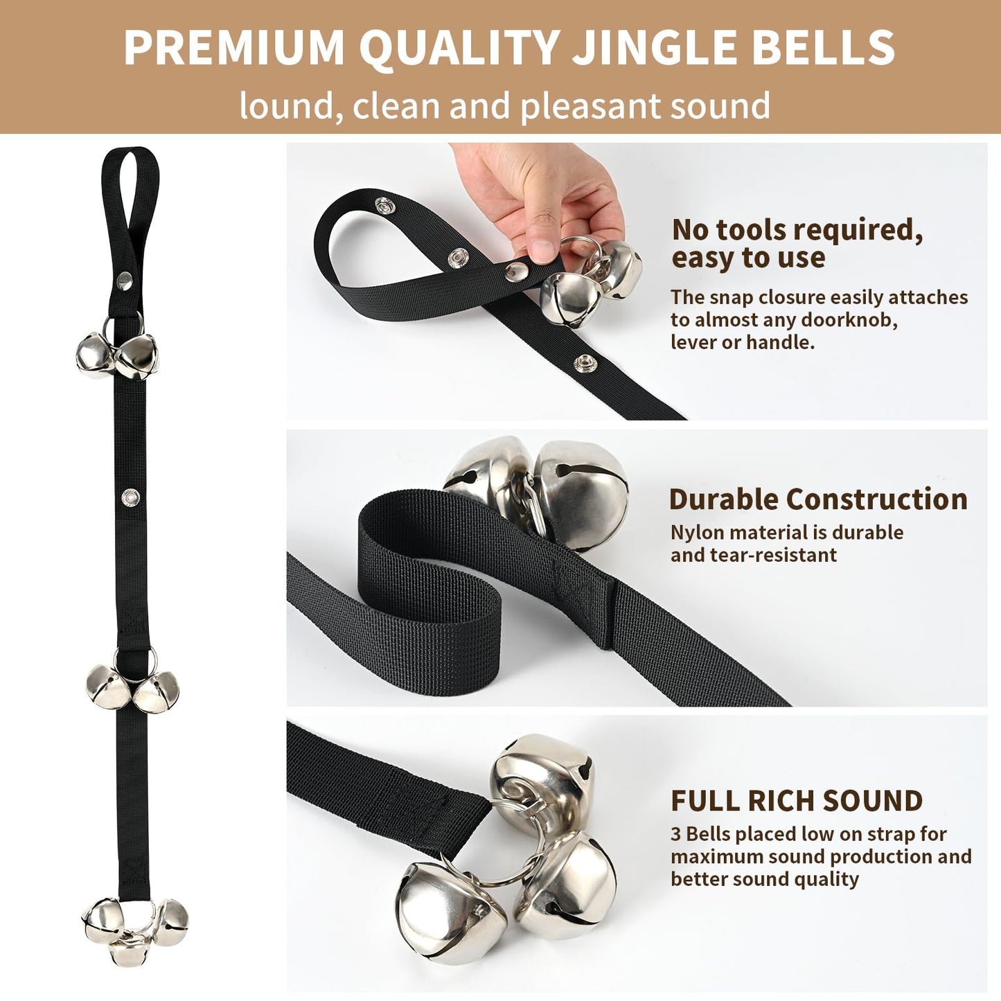 Luckyiren Upgraded Puppy Bells Dog Doorbells for Door Knob/Potty Training/Go Outside-Dog Bells for Puppies Dogs Doggy Doggie Pooch Pet Cat for Dog Lovers-Premium Quality-3 Snaps for Length Adjustment