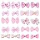 20 PCS Cute Dog Hair Bows with Rubber Bands Elastic Handmade Mix Style Lace Rhinestone Pearls for Furry Puppy Cat Pet Girl, Pink