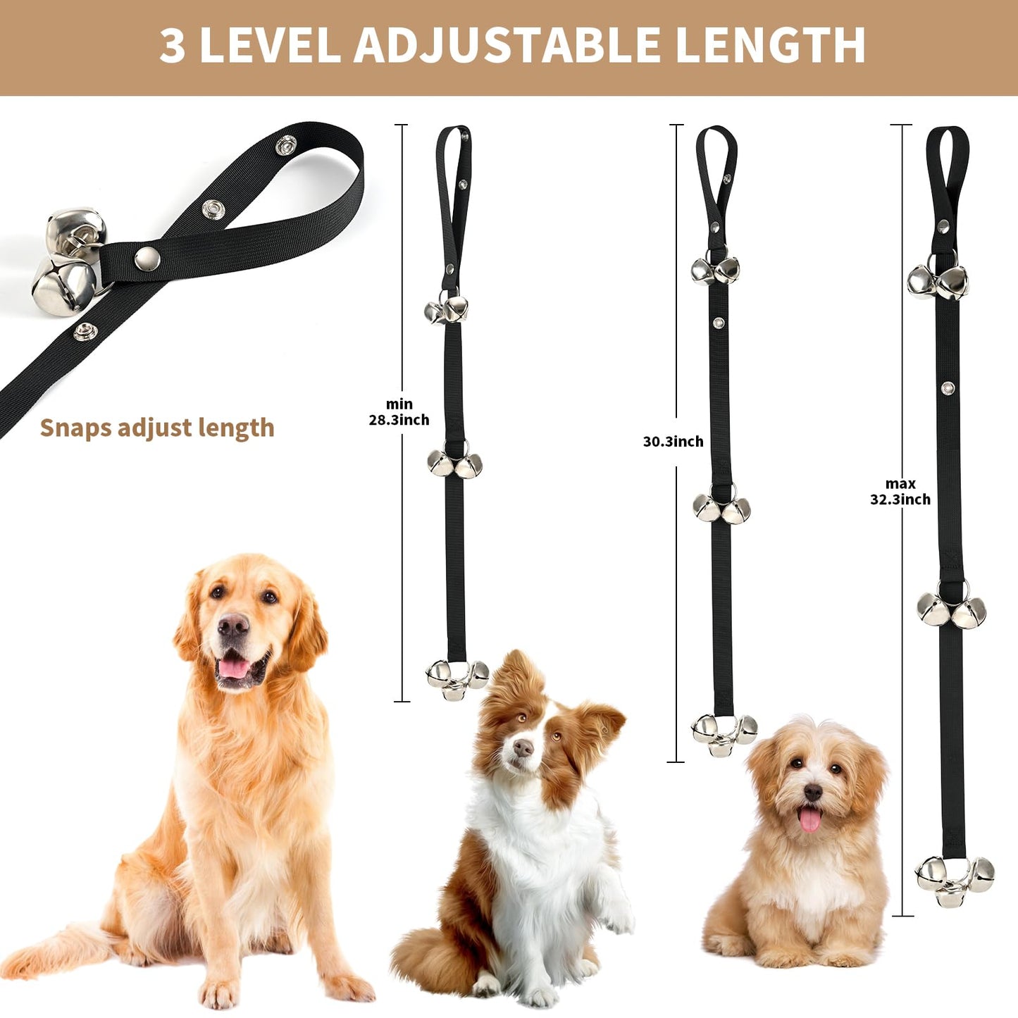 Luckyiren Upgraded Puppy Bells Dog Doorbells for Door Knob/Potty Training/Go Outside-Dog Bells for Puppies Dogs Doggy Doggie Pooch Pet Cat for Dog Lovers-Premium Quality-3 Snaps for Length Adjustment