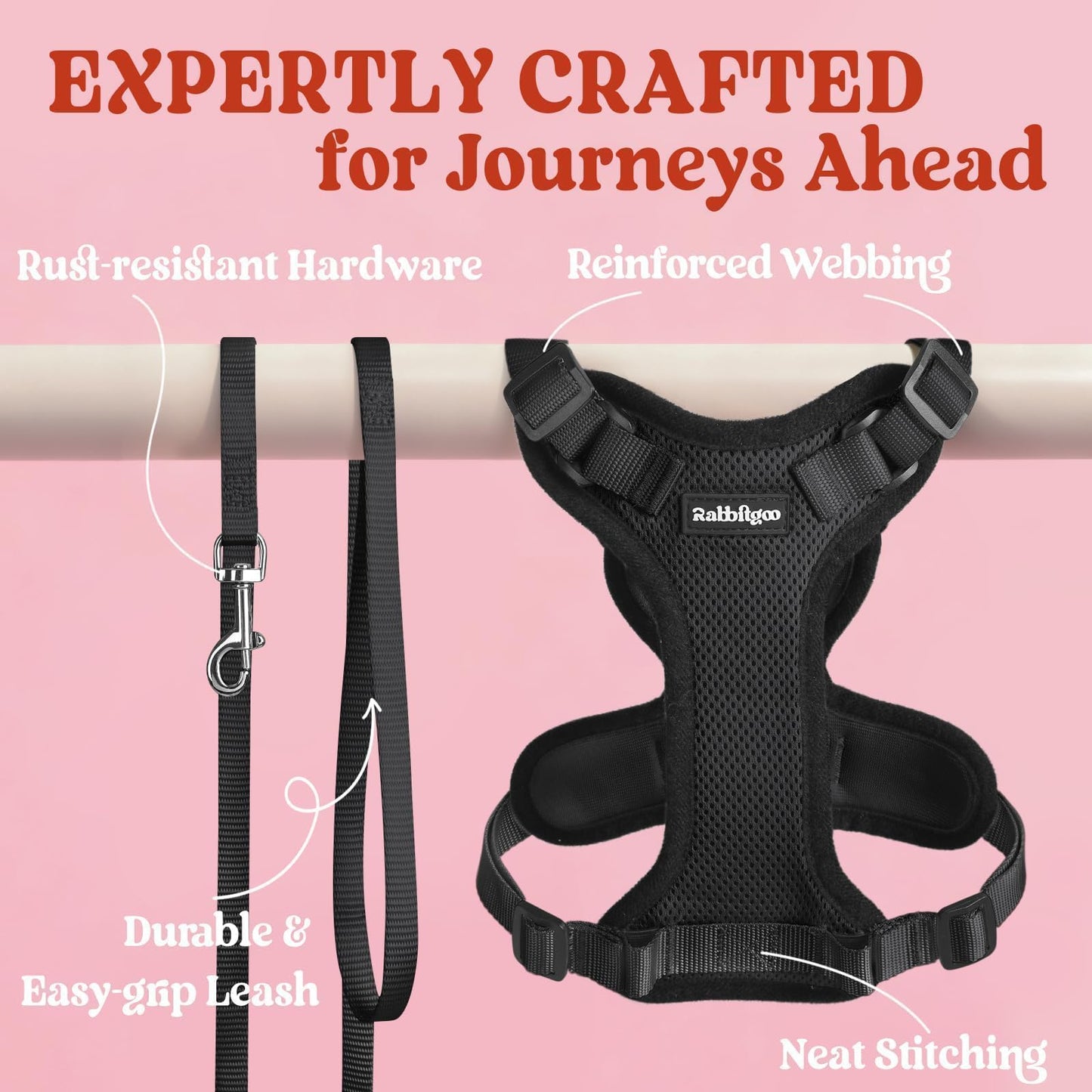 rabbitgoo Cat Harness and Leash Set, Escape Proof Kitten Harness for Safe Outdoor Walks, Soft Breathable Adjustable Vest with Reflective Strips for Kittens and Small Cats, Black, Xs