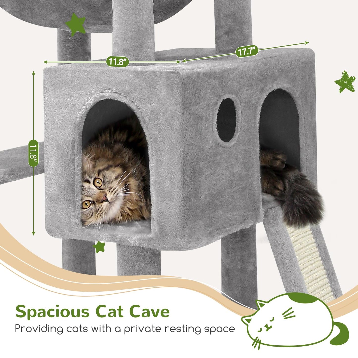 Globlazer Heavy Duty Cat Tree, 70 inch Sturdy Cat Tree for Indoor Cats Extra Large Cat Tower with Scratching Post, Hammock, Cat Condo for Adult Cats Kittens, F70 Pro, Light Grey