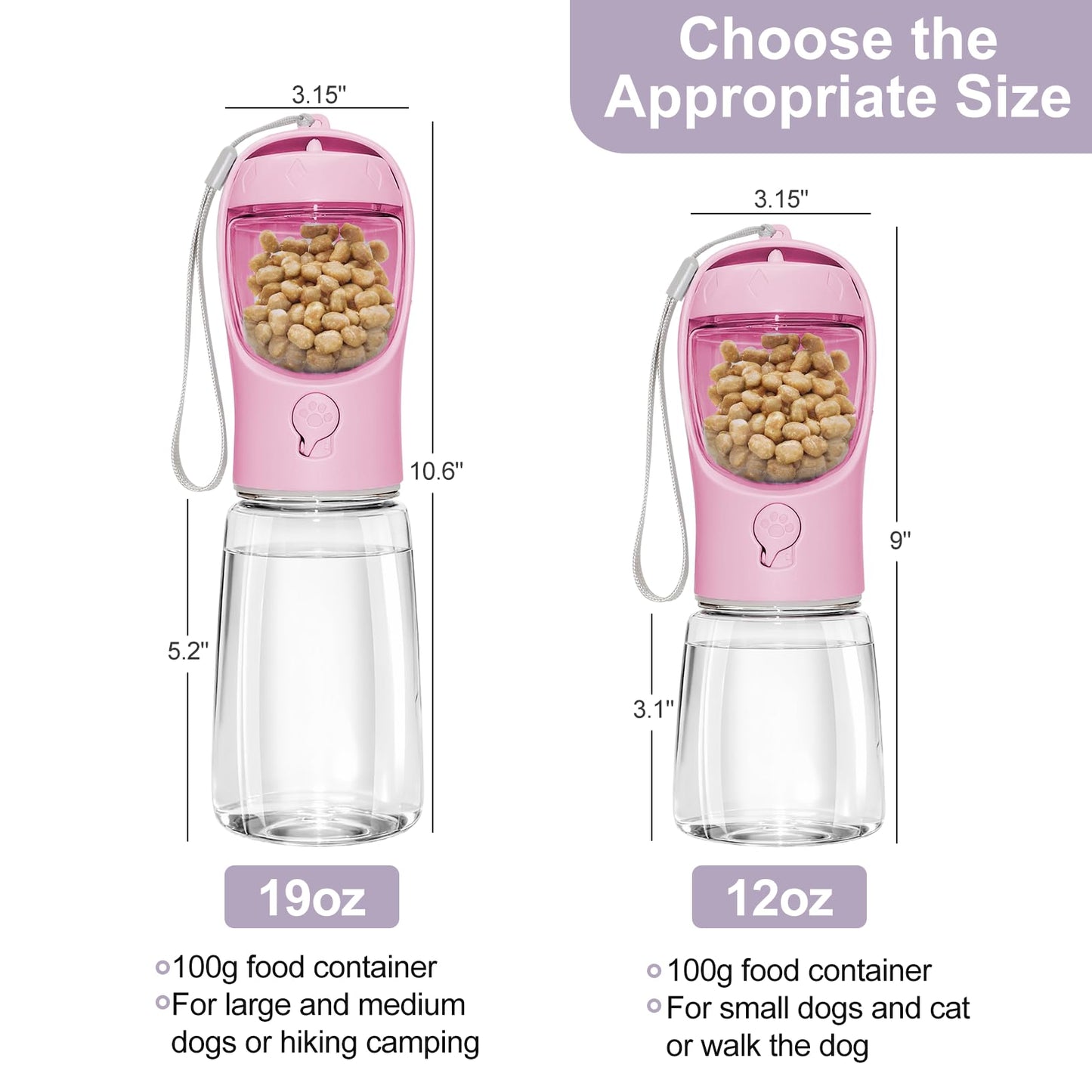 Dog Water Bottle, Portable Water Bottle with Food Container for Dogs Cat Pet Hiking Walking Travel Camping, Leak-Proof Dog Water Bowl Dispenser with Feeder Function Puppy Essentials