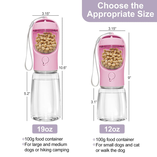 Dog Water Bottle, Portable Water Bottle with Food Container for Dogs Cat Pet Hiking Walking Travel Camping, Leak-Proof Dog Water Bowl Dispenser with Feeder Function Puppy Essentials