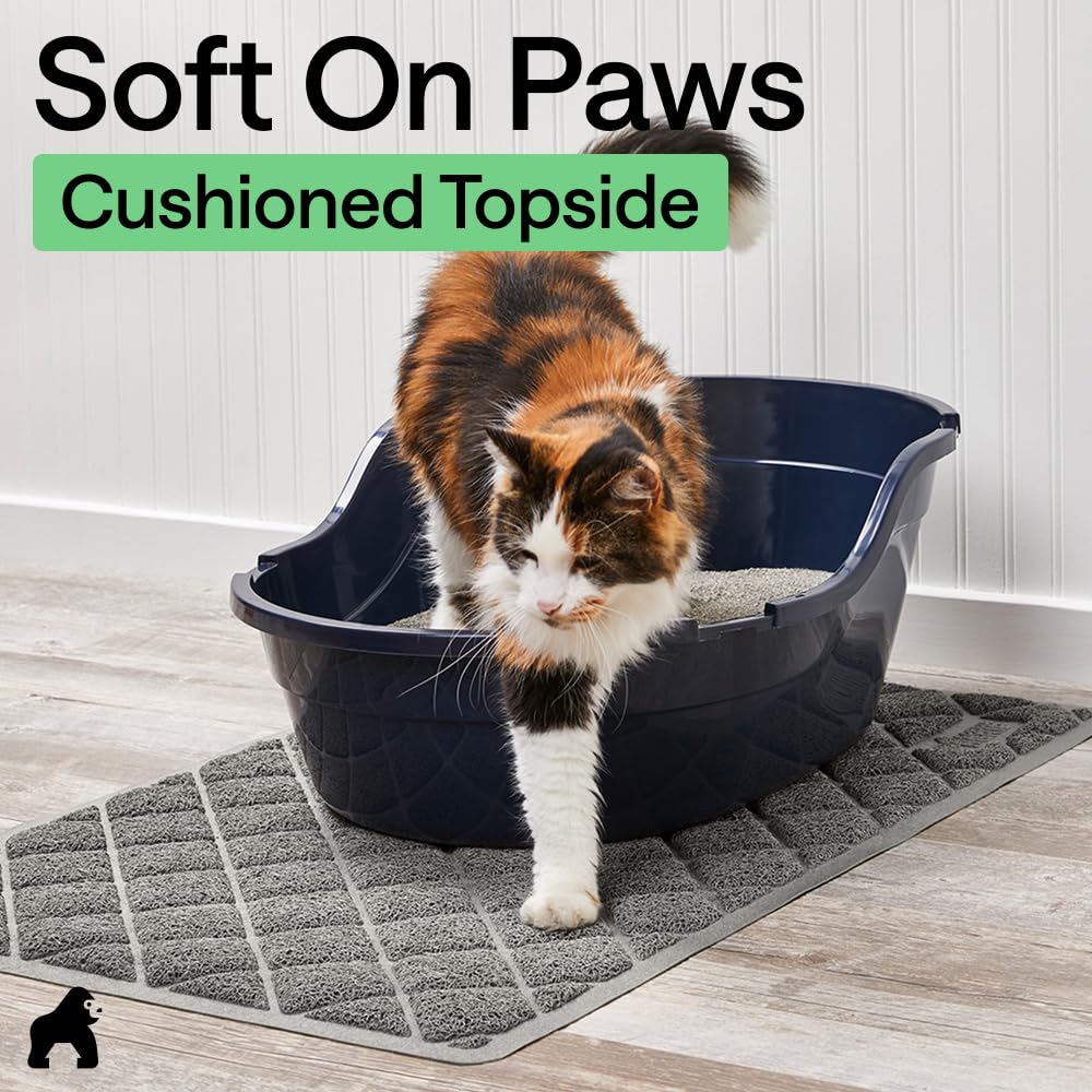 GORILLA GRIP Cat Litter Box Mat, Cushioned Coil Mesh Litter Trapping Mats, Scatter Control Supplies for Less Mess, Phthalate Free, Ultra Deep Catch Grooves, Rinse or Vacuum to Clean, 24x17 Gray