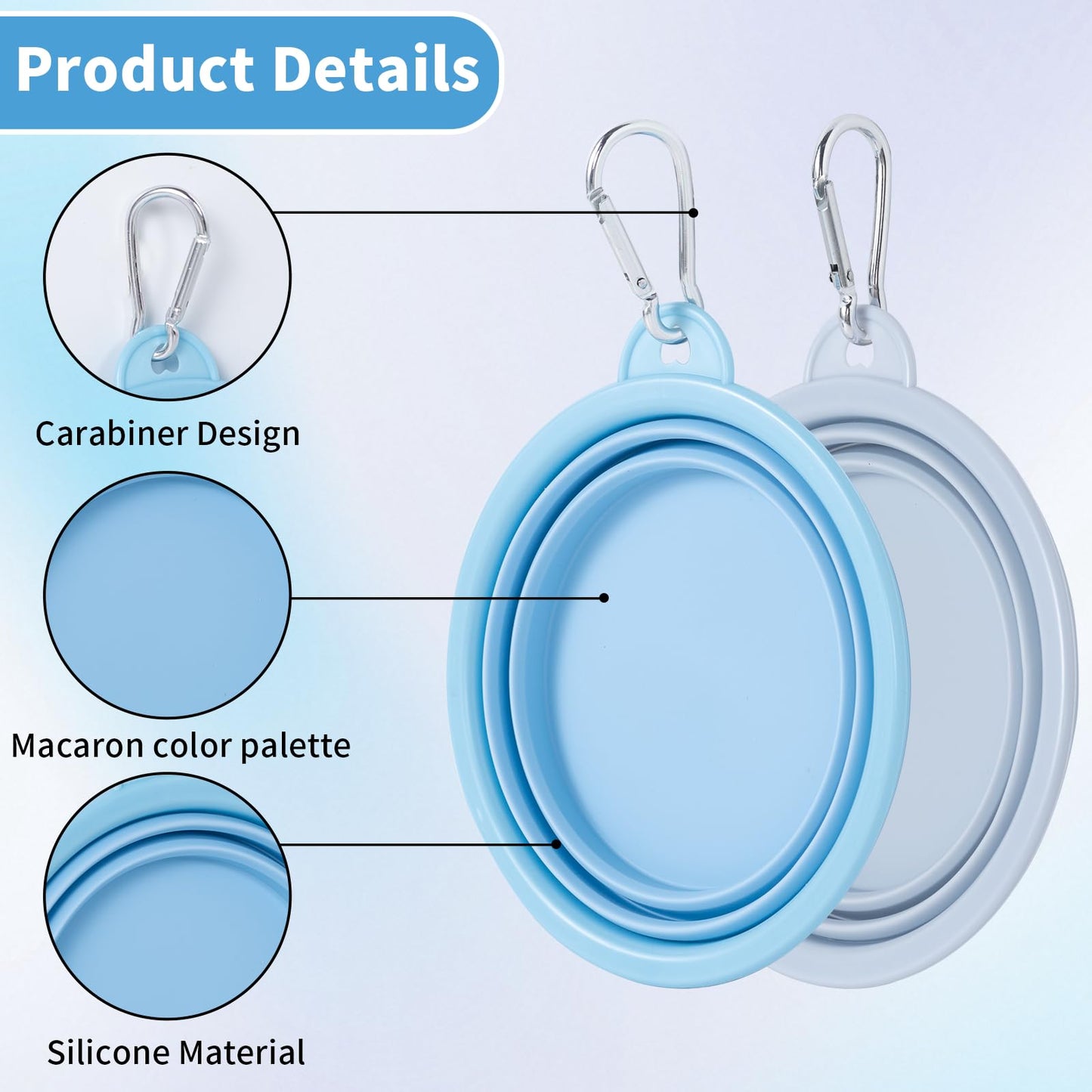 SLSON Collapsible Dog Bowl, 2Pack Macaron Color Pet Travel Bowls Silicone Foldable Water Feeder Dish for Small to Large Dogs Cat Walking Hiking Camping (Macaron Blue and Light Grey, Small)