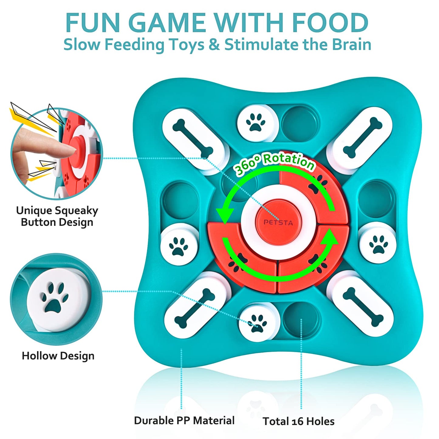 PETSTA Dog Puzzle Toys, Treat Dispensing Dog Enrichment Toys for IQ Training and Brain Stimulation, Interactive Mentally Stimulating Toys as Gifts for Puppies, Cats, Dogs