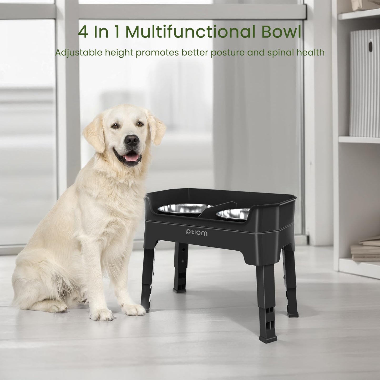 KPWACD 3-in-1 Elevated Dog Bowls Mess Proof Raised Slow Feeder Dog Bowls, 4 Height Adjustable Stand Licking Plate with 2 56oz Stainless Steel Doggy Food Dish for Small Medium Large Pets