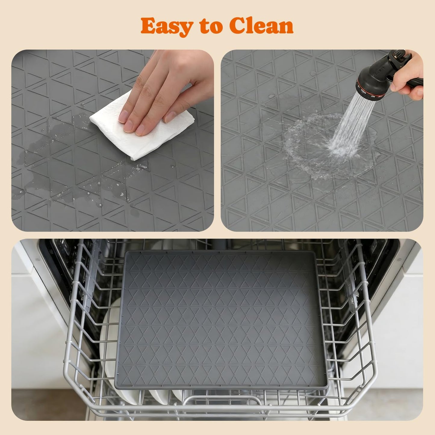 Large Silicone Dog Food Mat with Raised Edge, Waterproof Non-Slip Pet Feeding Mat for Floors, Dog Bowl Mat for Food and Water, Spill Proof Cat & Dog Feeding Placemat, Easy Clean, 34 x 22, Gray