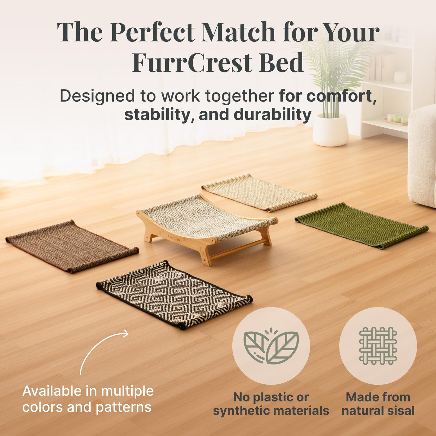 FurrCrest XL Sisal Cat Scratcher Bed with Elevated Hammock for Indoor Cats, Replaceable Natural Sisal Pad, Large Cat Lounge, Anti-Slip No-Wobble Bamboo Frame, Natural Grey