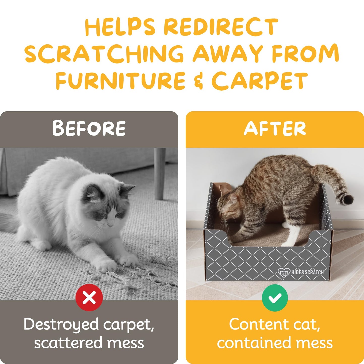 Hide & Scratch Cardboard Cat Scratcher Box & Bed - Dark Grey Diamond | Double-Sided Corrugated Pad for Indoor Cats | Refillable Scratching Board Toy for Play & Furniture Protection