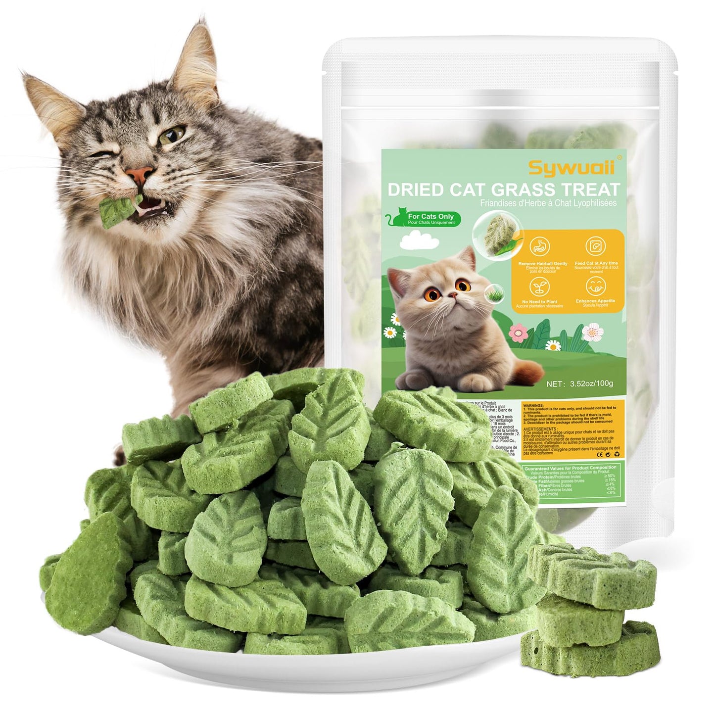 SYWUAII 100g/3.52oz Cat Grass Treats, Cat Grass Teething Stick for Hairball Remove and Teeth Cleaning, Edible Cats-Grass Stick Snack