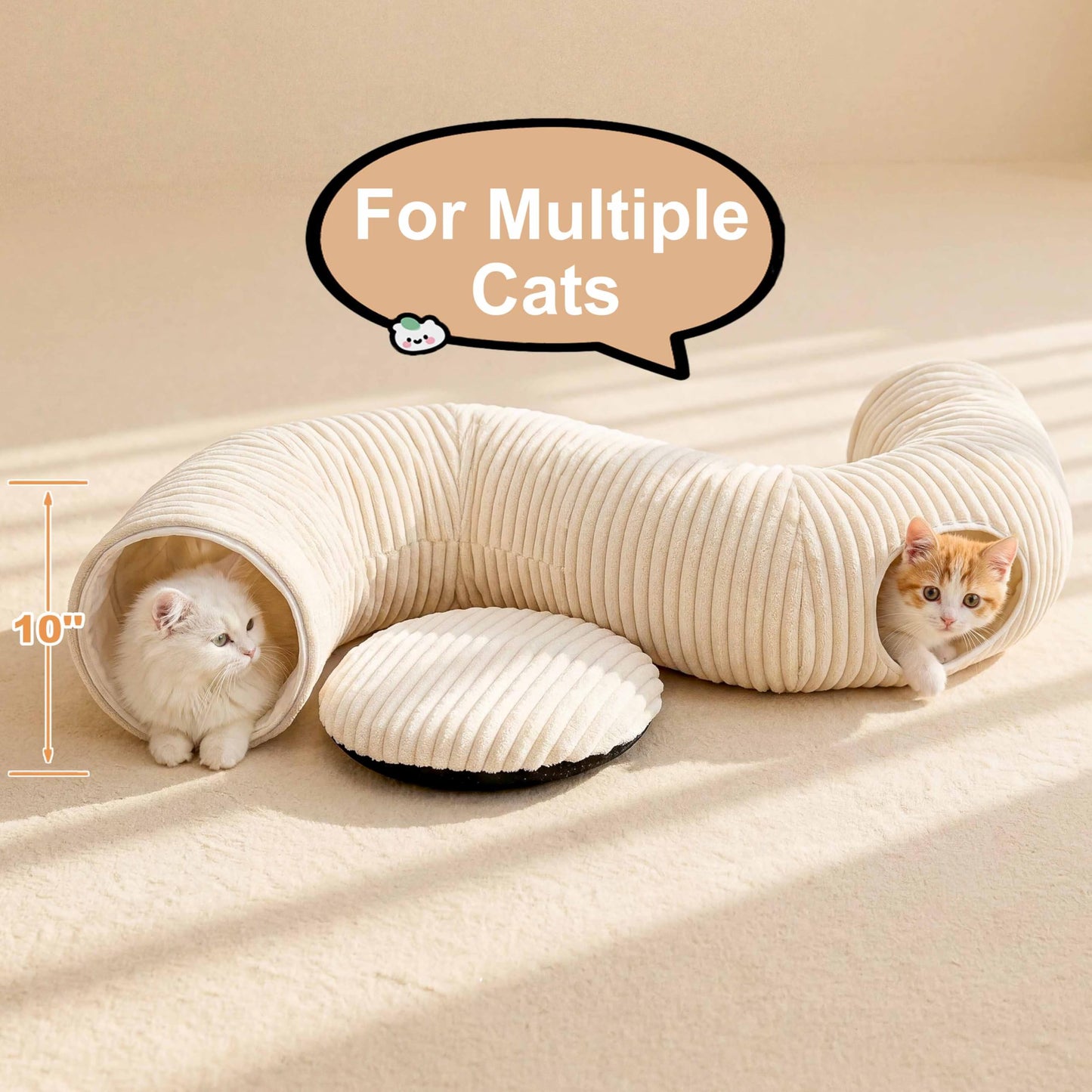 MOYMO Cat Tunnel Bed with 40 Pcs Interactive Cat Toys, Cat Tube with Kitten Toys for Indoor Kittens, Collapsible Play Tunnel, White